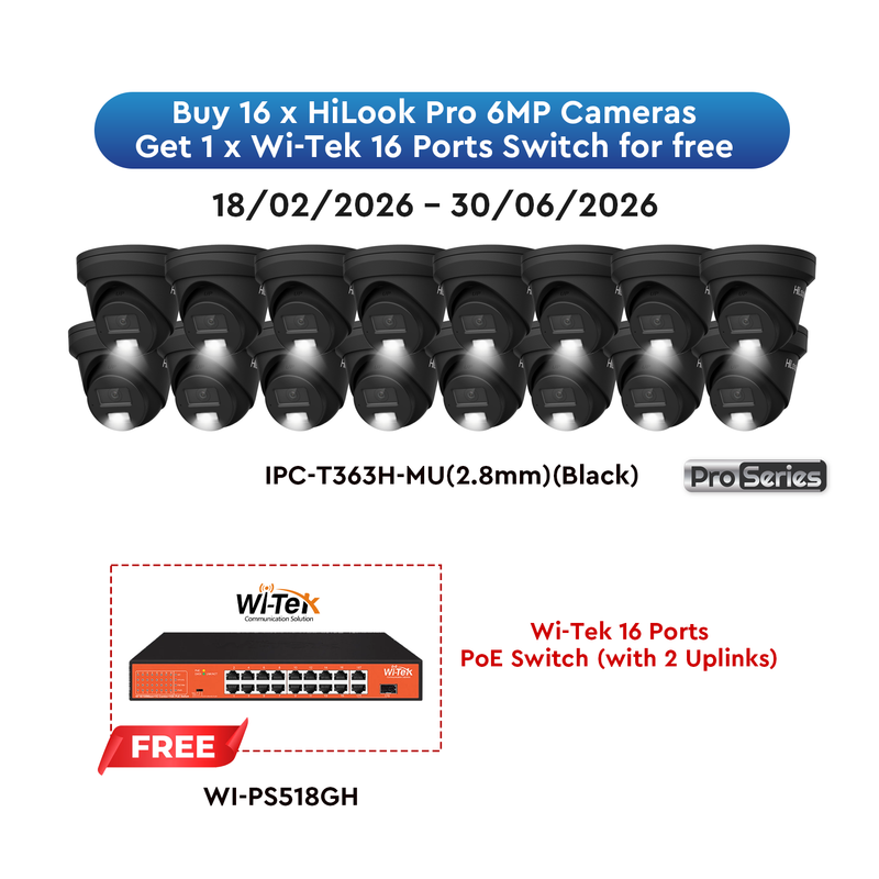 HiLook Pro 6MP Black Camera (16) with FREE PoE Switch