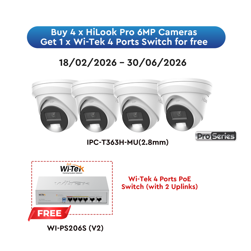HiLook Pro 6MP White Camera (4) with FREE PoE Switch