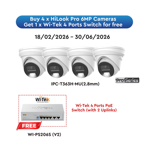 HiLook Pro 6MP White Camera (4) with FREE PoE Switch
