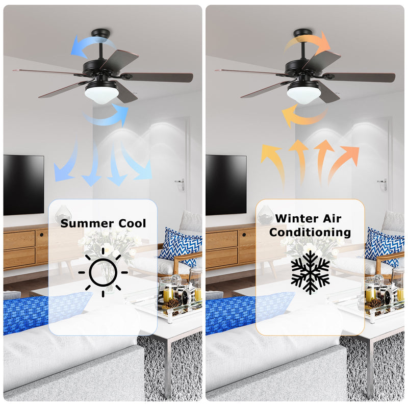 Black Ceiling Fan with Light 52'' Modern fan with Remote CF-5209