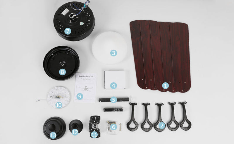 Black Ceiling Fan with Light 52'' Modern fan with Remote CF-5209
