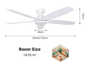 Ceiling Fan with Light 52" DC Motor 5 Wood Blades White CF-52JYFW