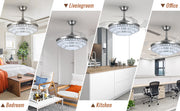 Ceiling Fan with Crystal Light 42'' Modern Silver Fan Remote CF-4202