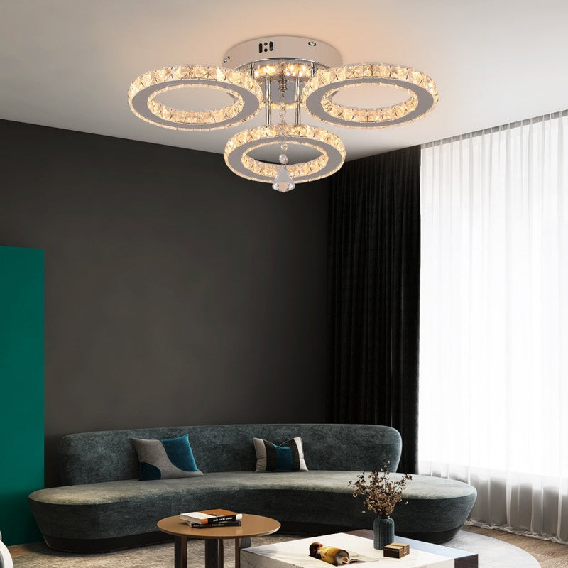 Luretta 30W Crystal Ring Tri-Colour Flush Mount Chandelier - image 4