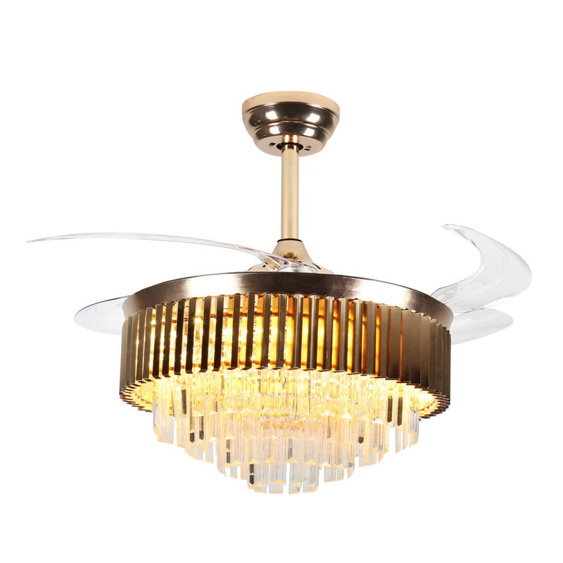 Windora Leontis 42" Gold Crystal Chandelier DC Ceiling Fan w/ 3CCT LED Remote Control