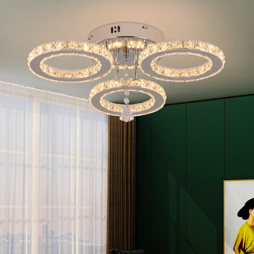Luretta 30W Crystal Ring Tri-Colour Flush Mount Chandelier - image 2