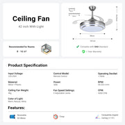 Silver Ceiling Fan with Light 42'' Fan with Remote Control CF-4201
