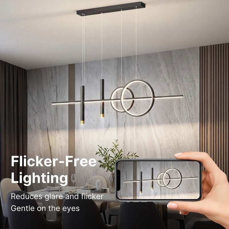 Ring Strip Mix LED Chandelier Adjustable Chain Metal Acrylic Modern Pendant Light CL-RSMC