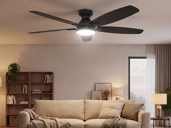 Ceiling Fan with Light 52" DC Motor 5 Wood Blades Black CF-52JYFB