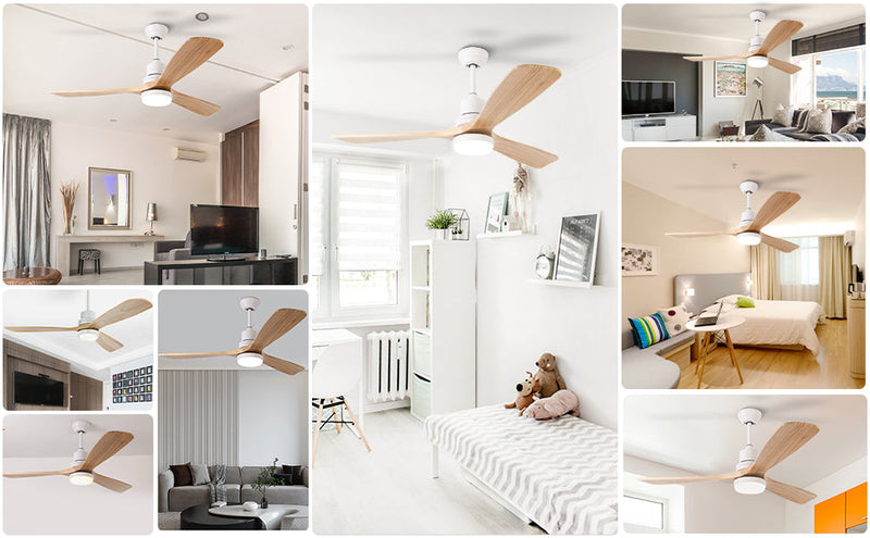 52'' Ceiling Fan with Light White&Brown with Remote Control CF-5204