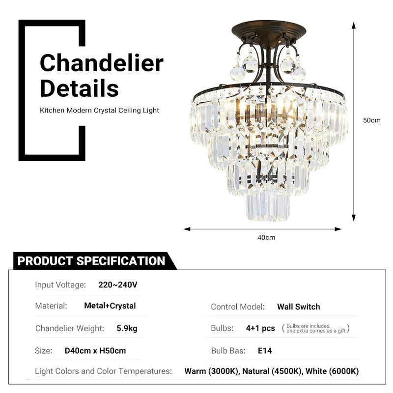 4 Lights Crystal Chandelier 40x50cm 3 Colors Cake Ceiling Lamp CL-CAKE