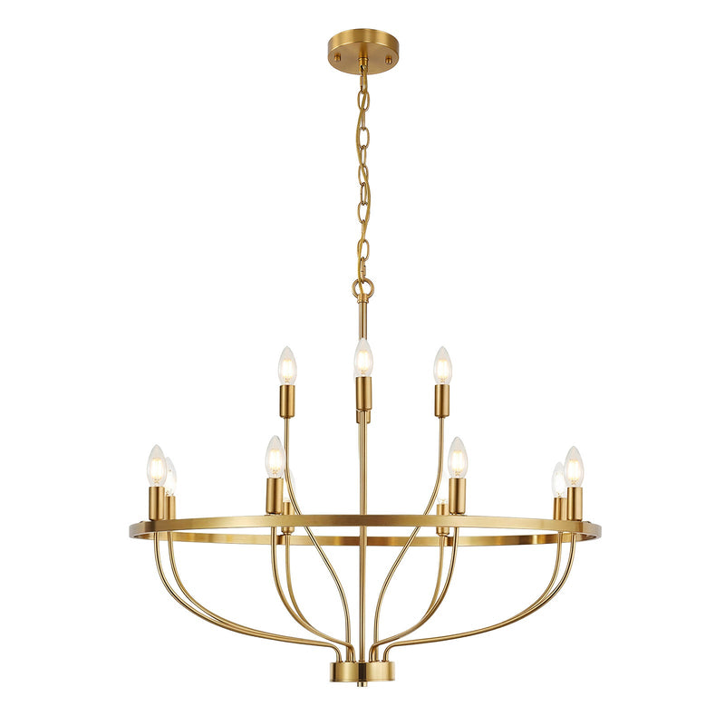 12 Lights Candle Chandelier Gold Farmhouse & Industrial Pendant CL-12HCCG