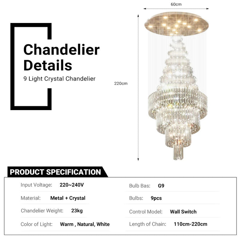 High Ceiling Crystal Chandelier Raindrop Staircase Chandelier CL-LRC