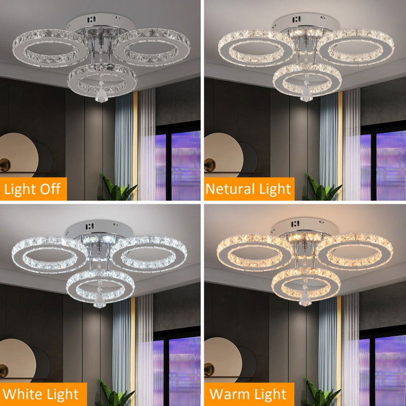 Luretta 30W Crystal Ring Tri-Colour Flush Mount Chandelier - image 6