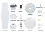 Ceiling Fan with Light 52" DC Motor 5 Wood Blades White CF-52JYFW