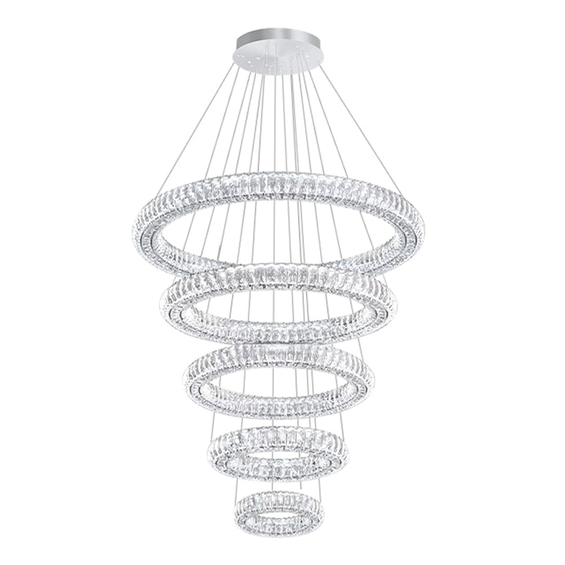 5 Rings Crystal Chandelier Modern LED Stair High Ceiling CL-5RCCS