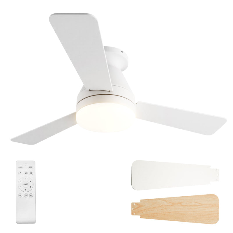Ceiling Fan with Light 36/42" DC Motor 3 Wood Blades White CF-JYFW