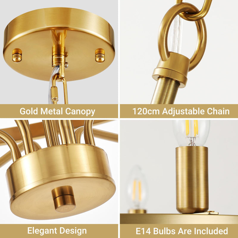 9 Lights Candle Chandelier Gold Farmhouse & Industrial Pendant CL-9HCCG