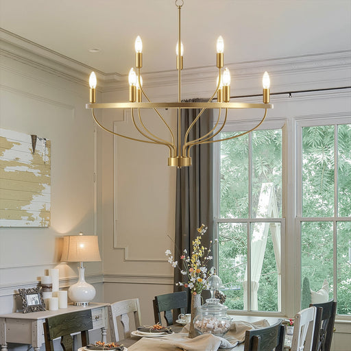 9 Lights Candle Chandelier Gold Farmhouse & Industrial Pendant CL-9HCCG