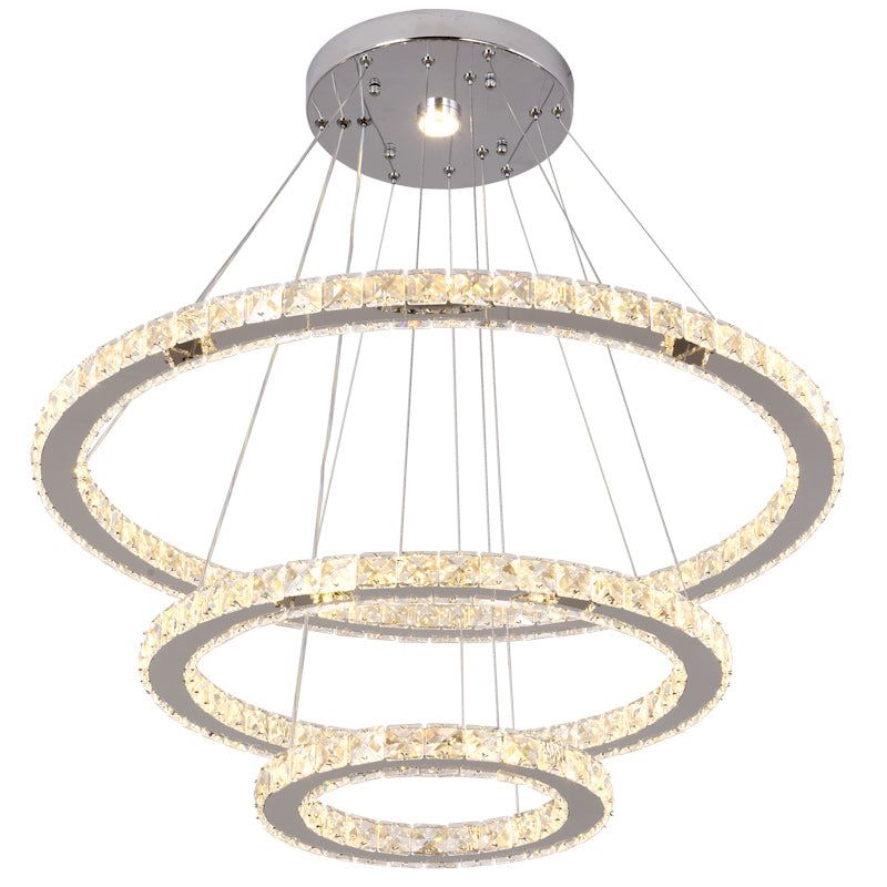 Zaria 3-Ring Crystal Chandelier – Tri-Colour Adjustable