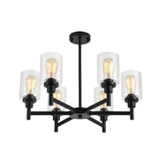Modern Black 6-Light Glass Chandelier Industrial Farmhouse Ceiling Light CL-LGSC