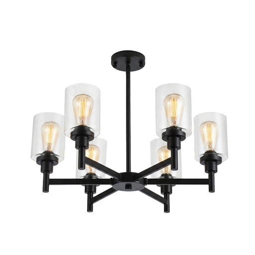 Modern Black 6-Light Glass Chandelier Industrial Farmhouse Ceiling Light CL-LGSC