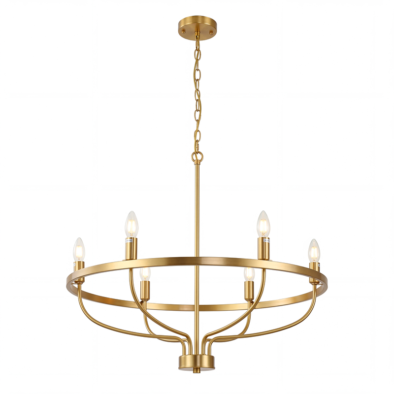 6 Lights Candle Chandelier Gold Farmhouse & Industrial Pendant CL-6CD