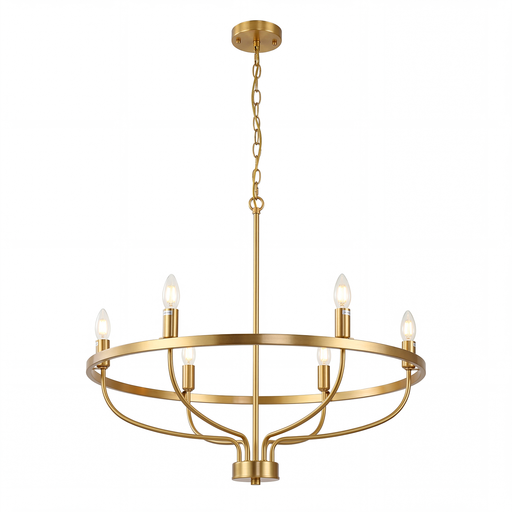 6 Lights Candle Chandelier Gold Farmhouse & Industrial Pendant CL-6CD