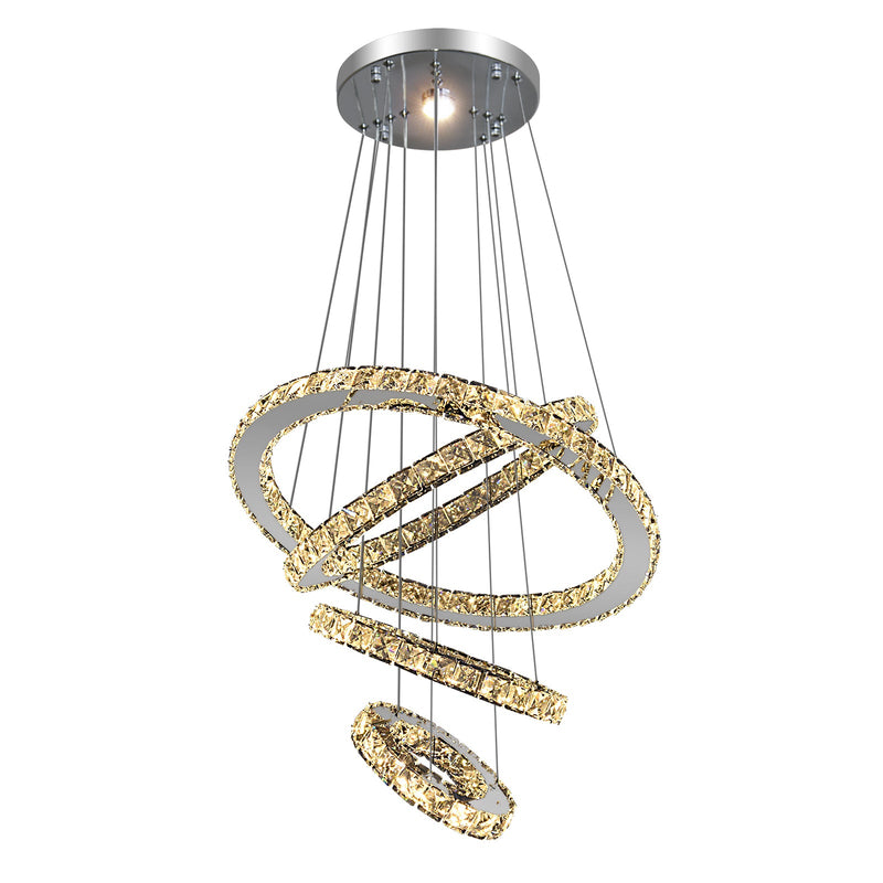 Malara 4-Ring Dimmable Crystal Chandelier – Silver Finish