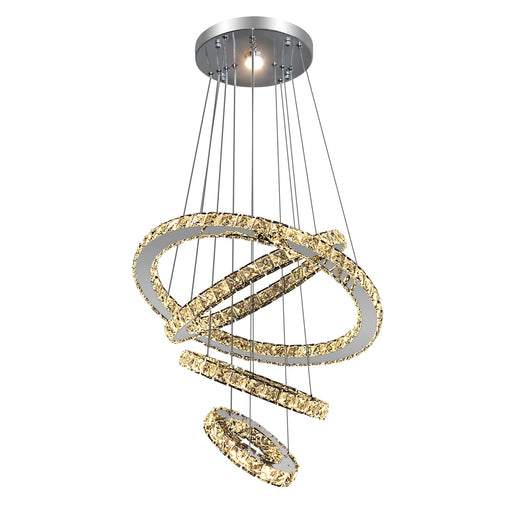 Malara 4-Ring Dimmable Crystal Chandelier – Silver Finish