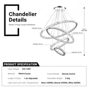 4/6Rings Crystal Chandelier Modern LED Stair High Ceiling CL-4RC