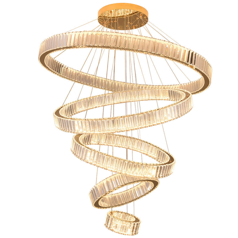 Helix 5-Ring Dimmable Crystal Chandelier – Gold Finish