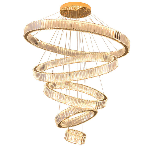 Helix 5-Ring Dimmable Crystal Chandelier – Gold Finish