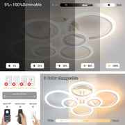 Modern LED Ceiling Light 6/8 Ring Dimmable Flush Mount Light Remote App White CL-RWT