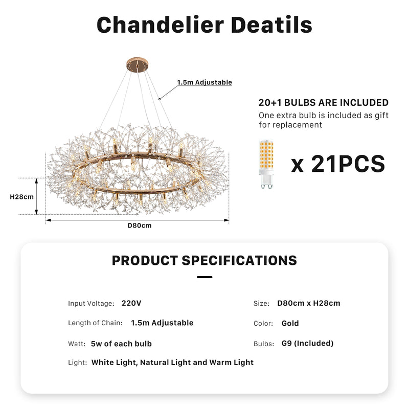 Firework Crystal Chandelier 20Light 80cm Modern Gold Chandelier CL-FWR