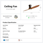 Ceiling Fan With LED Light 60"Designer 2Wood Coffee Blades 60W CF-6003