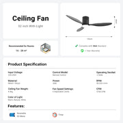 Ceiling Fan with 3 Colors Light 52'' Modern Extreme Light Fan CF-5210