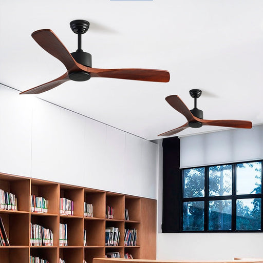 52''Black&Brown Ceiling Fan Walnut Wood Blades with Remote CF-5203