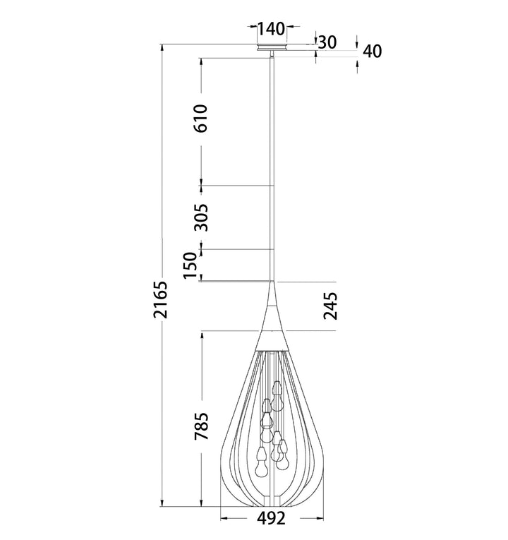 CLA Lighting BONITO: Single Lamp x 6 Taupe Wood Large TEAR DROP Ø492mm Pendant Lights