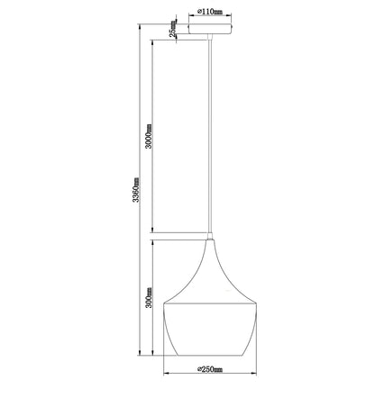 CLA Lighting CAVIAR Angled Bell pendant light dimensions diagram