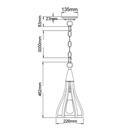 CLA Lighting KHALEESI1 small pendant light dimensions diagram