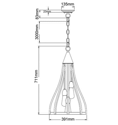 CLA Lighting KHALEESI2 medium pendant light dimensions diagram