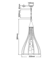CLA Lighting KHALEESI3 large pendant light dimensions diagram