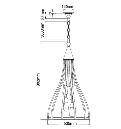CLA Lighting KHALEESI3 large pendant light dimensions diagram