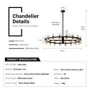 Modern K9 Crystal Chandelier 36-Light D90cm Black Large Wagon Wheel Pendant CL-BWPL