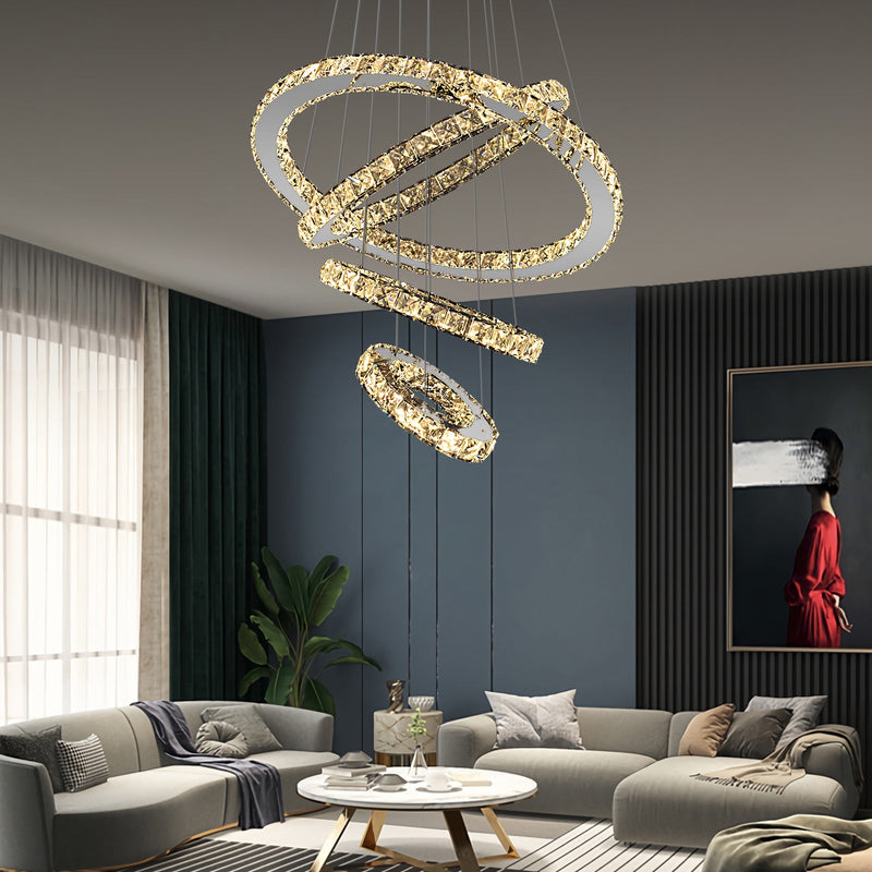 Malara 4-Ring Dimmable Crystal Chandelier – Silver Finish - image 2