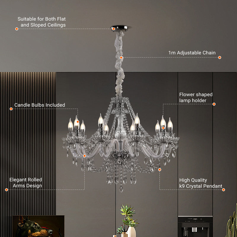 10 Lights Crystal Chandelier Large Ceiling Pendant Light CL-WCC10