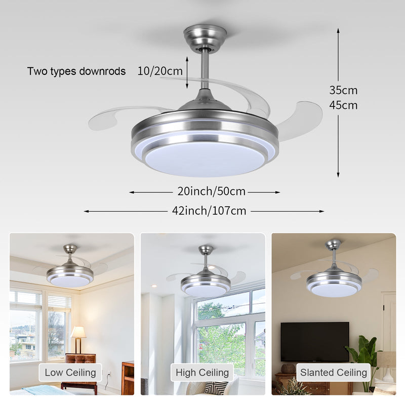 Silver Ceiling Fan with Light 42'' Fan with Remote Control CF-4201
