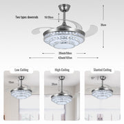 Ceiling Fan with Crystal Light 42'' Modern Silver Fan Remote CF-4202