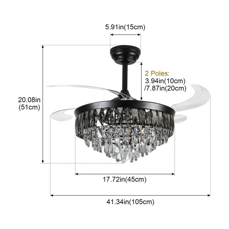 Windora Nyx 42" Black Crystal Chandelier DC Ceiling Fan w/ 3CCT LED Remote Control - image 8